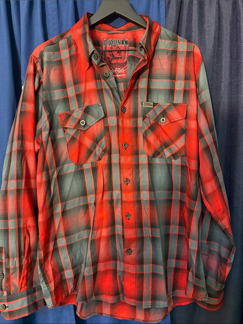 DIXXON Candy Flake Bamboo Red and Gray Plaid Casual Button-Down Shirt